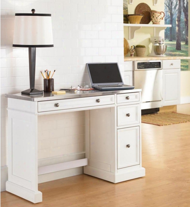 Utility Desk With Stainless Steel Top In White Finish