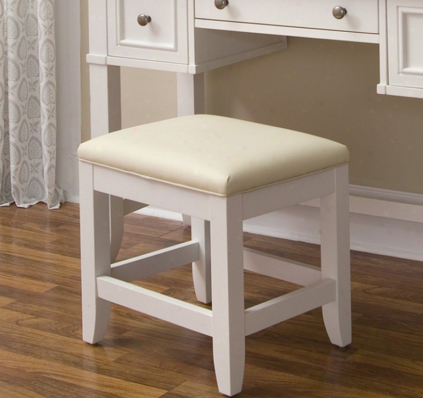 Vanity Bench With Cream Cushioned Seat In White Finish