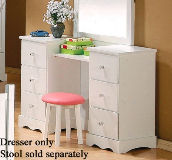 Vanity Dresser With Glass Like Knobs In White Finish