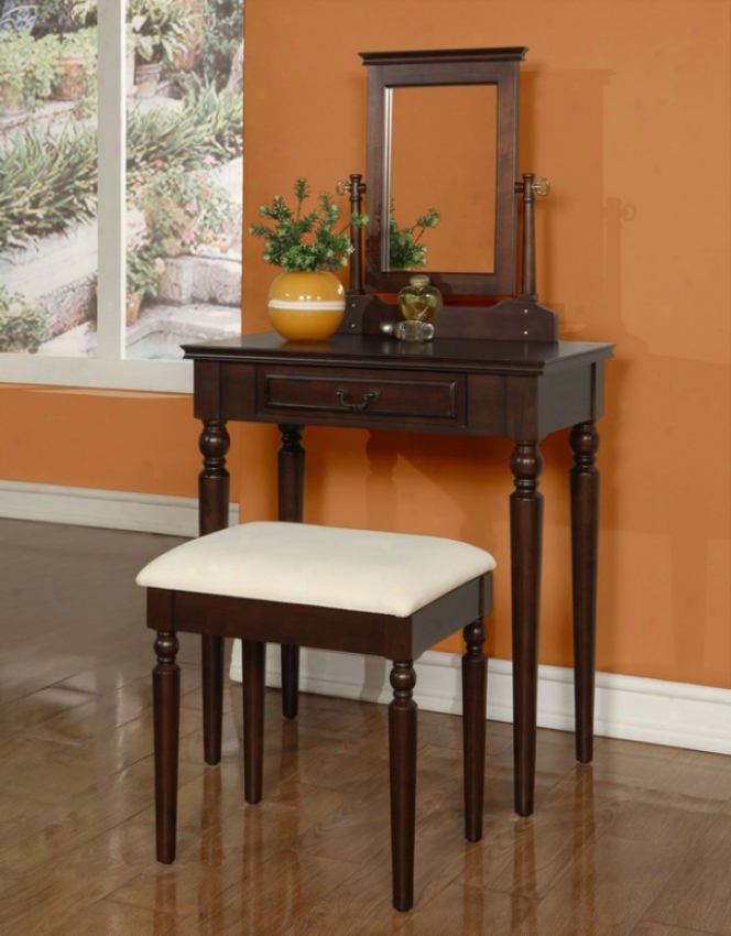 Vanity Set With Decorative Legs In Brown Cherry End