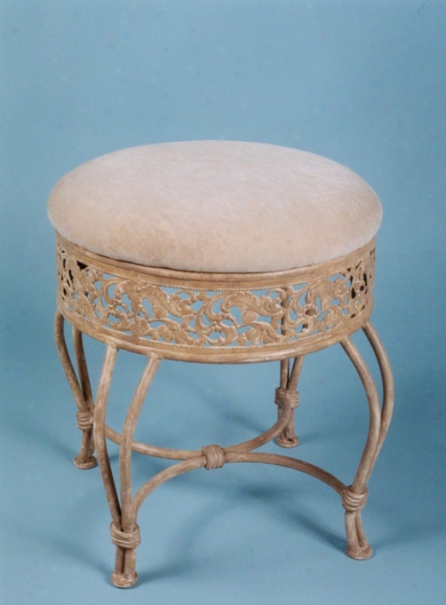 Vanity Stool With Beige Fabric Sea tIn Antiquw Beige Finish