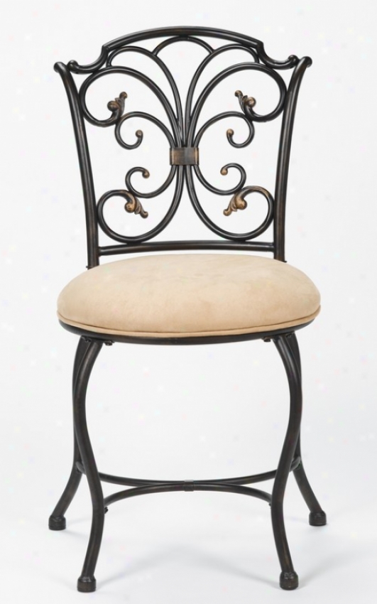 Vanity Stool With Curly Accent Back In Black Gold Finish