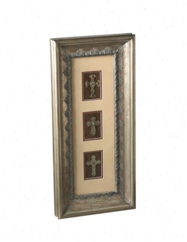 Vertical Shadow Box With Framed Jdweled Cross Design