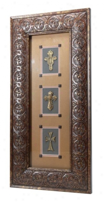 Perpendicular Shadowbox Wlth 3 Framed Crosses Design