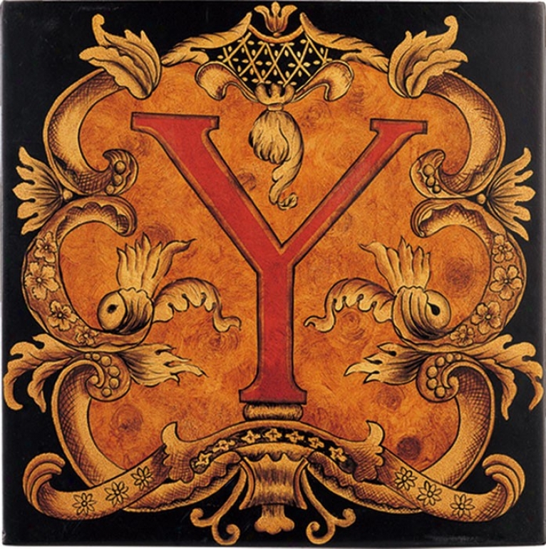 Wall Art Decor With Ornate Pattern - Single Y In Red