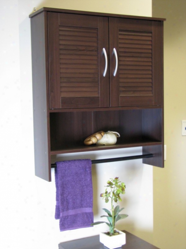 Wall Bathroom Cabiinet With Metal Rod In Espresso Finish