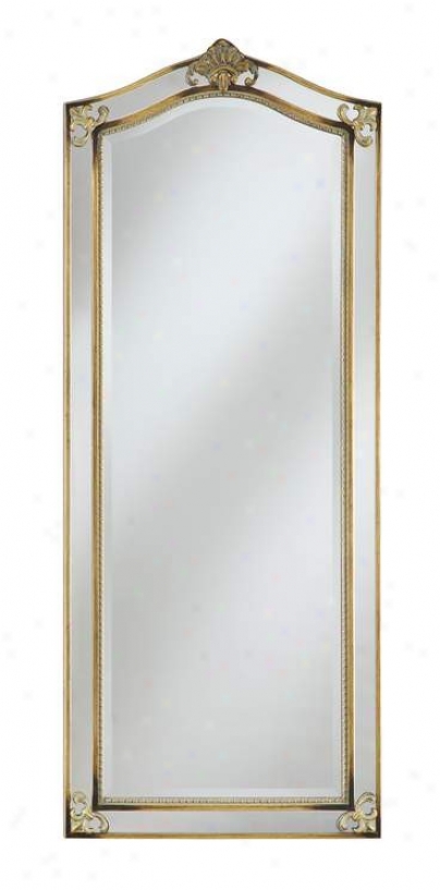 Wall Beveled Mirror With Caved Floral In Antique Gold Finish