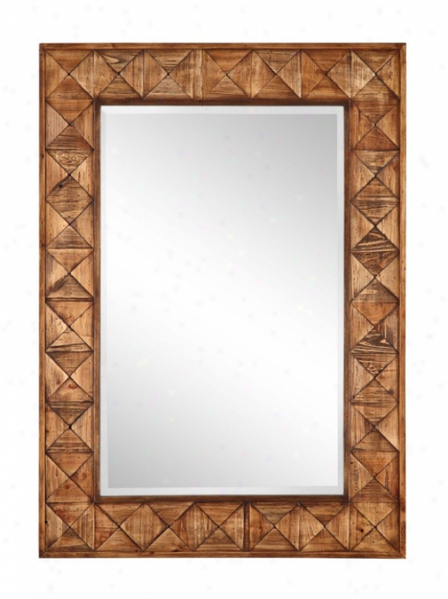 Wall Beveled Mirror With Checker Accents In Natural Finish