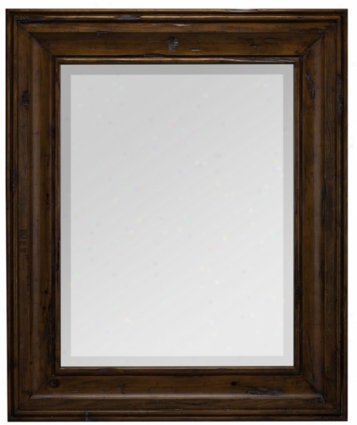 Wall Beveled Mirror With Fabricate In Distressed Pine Finish