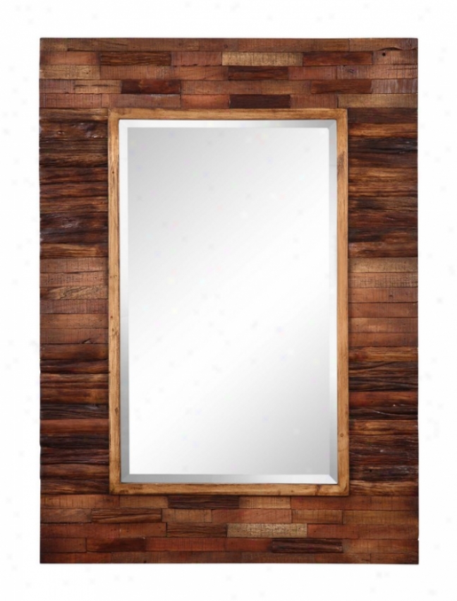 Wall Beveled Mirror With Frame In Natural Finish