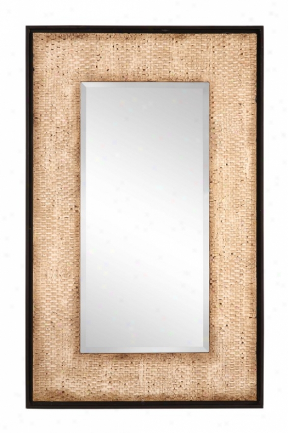 Wall Beveled Mirror With Woven Rattan Frame In Black Finish