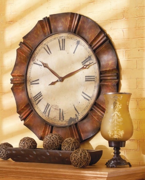 Wall Clock With Bunched Frame Design In Antique Gold And Copper Finish