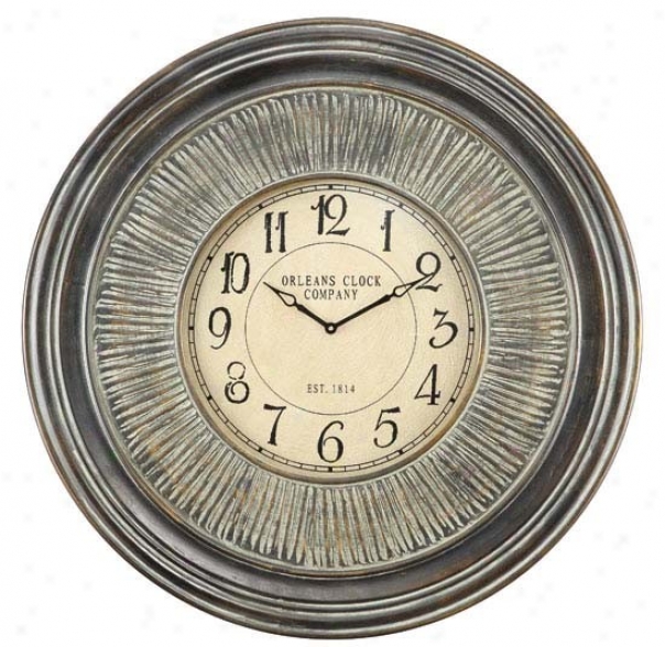 Wall Clock With Carved Details In Distressed Black End