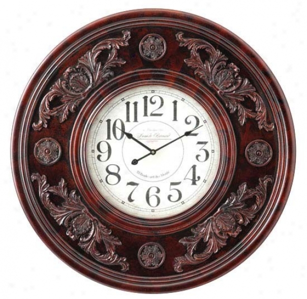 Wall Clock With Floral Carved Details In Aged Merlot Finish