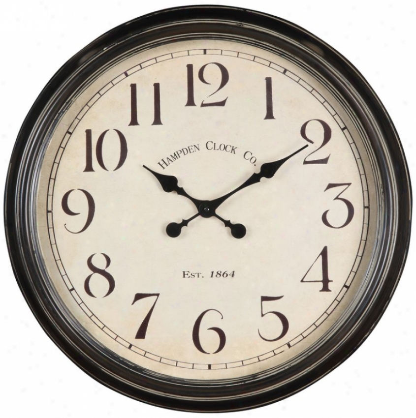 Wall Clock With Glass Covered Face In Aged Black Finish