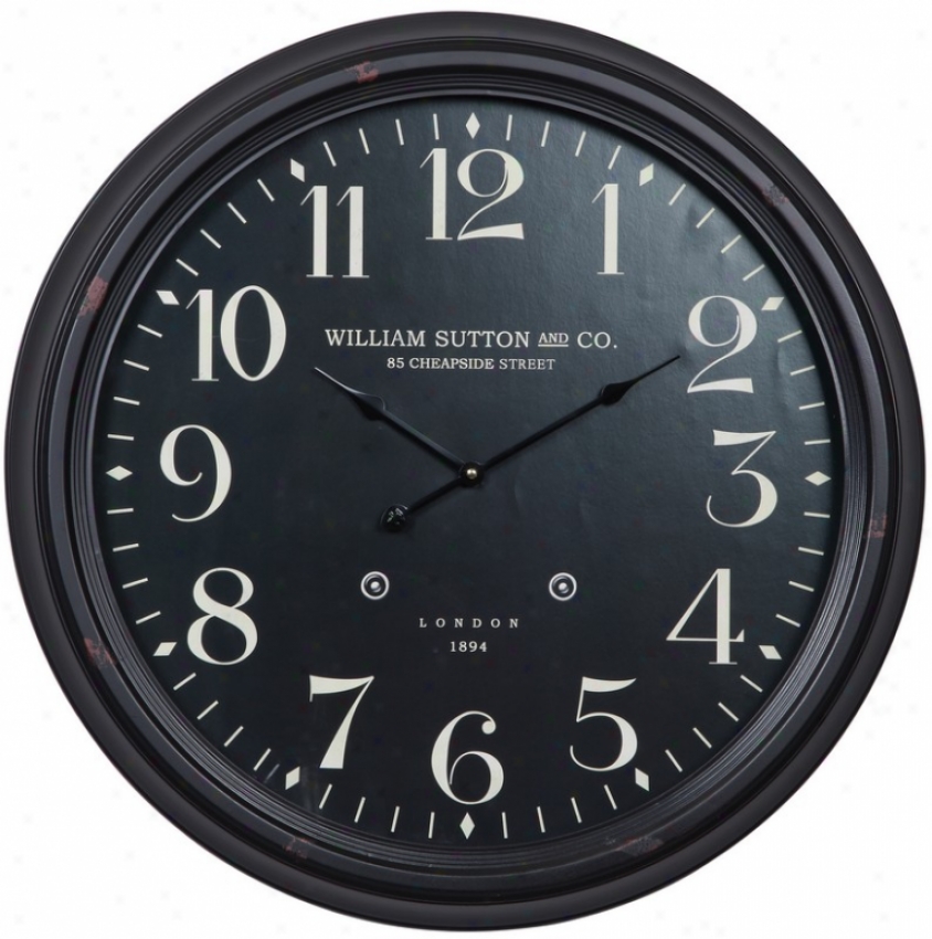 Wall Clock With Gkass Face In Old Black Finish