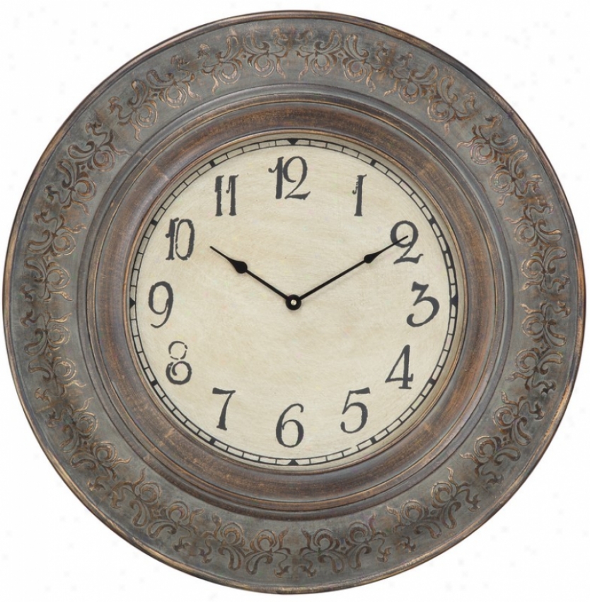 Wall Clock With Glass Face In Aged Copper Finish