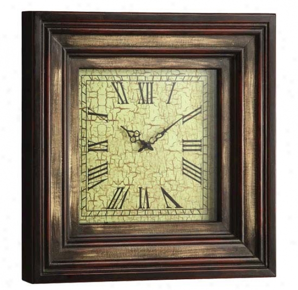 Wall Clock With Roman Numerals In Distressed Brown Finish