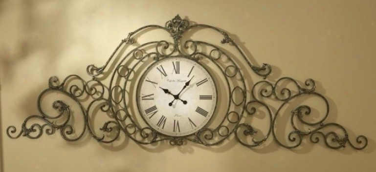 Wall Clock With Scroll Design In Majestic Brown And Gold Finish