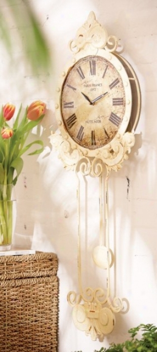 Wall Clock Through  Stamped Design In Antique White And Cream Finish