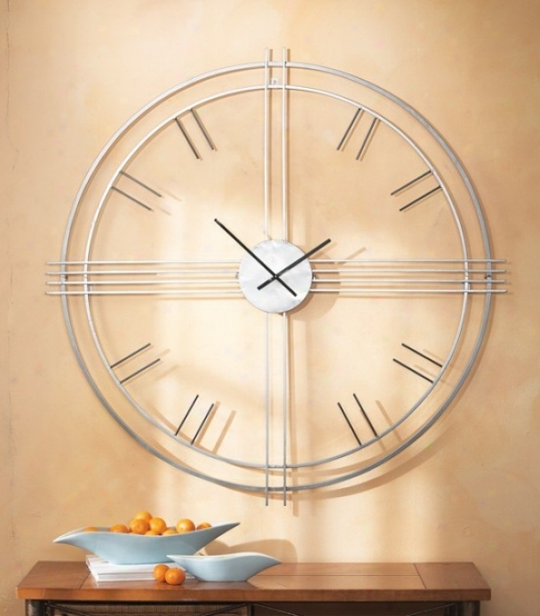 Wall Clock With Straight Line Accents In Pewter Finish