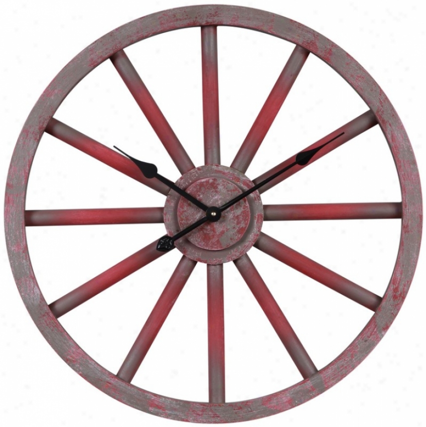 Wall Clock Wiyh Wheel Similar Purpose In Aged Crimson Finish