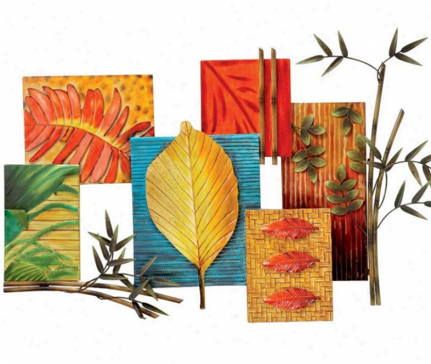 Wall Dcor Multi Panel Bamboo And Leaf Accents In Multi Color