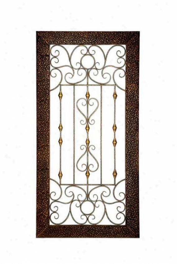 Wall Dcor Panel Scrolls And Insert Beade Motif In Antique Brown