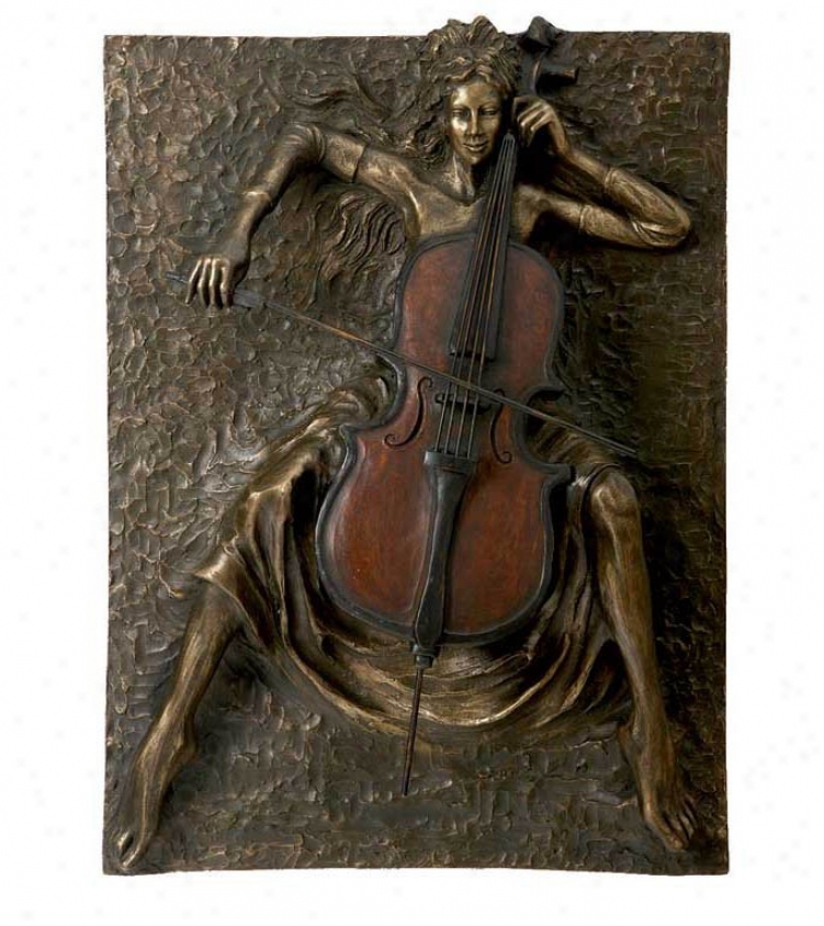 Wall Dcor Sculpture Lady Playing Cello In Antique Gold