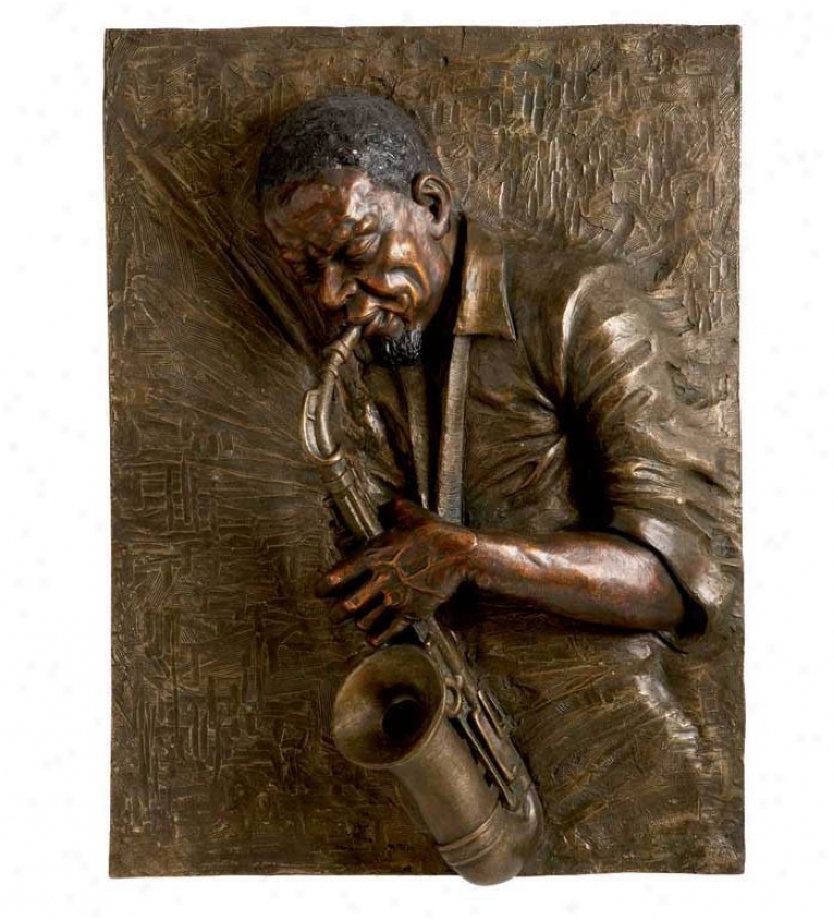 Wall Dcor Engrave Man Playing Saxaphone In Antique Gold