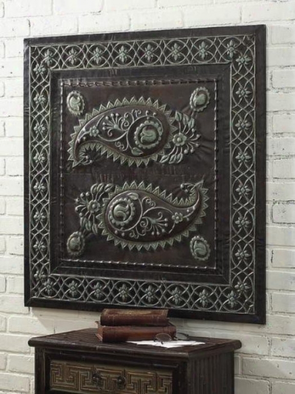 Wall Dcor With Stamped Leaf Design In Brown And Teal Finish