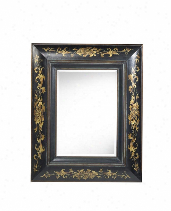 Wall Mirror In Distressed Black Finish With Hand Painted Honey Details