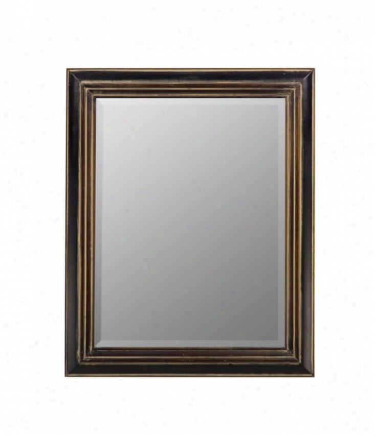 Wall Mirror In Distressed Black Finish With Gather ~ Highlights