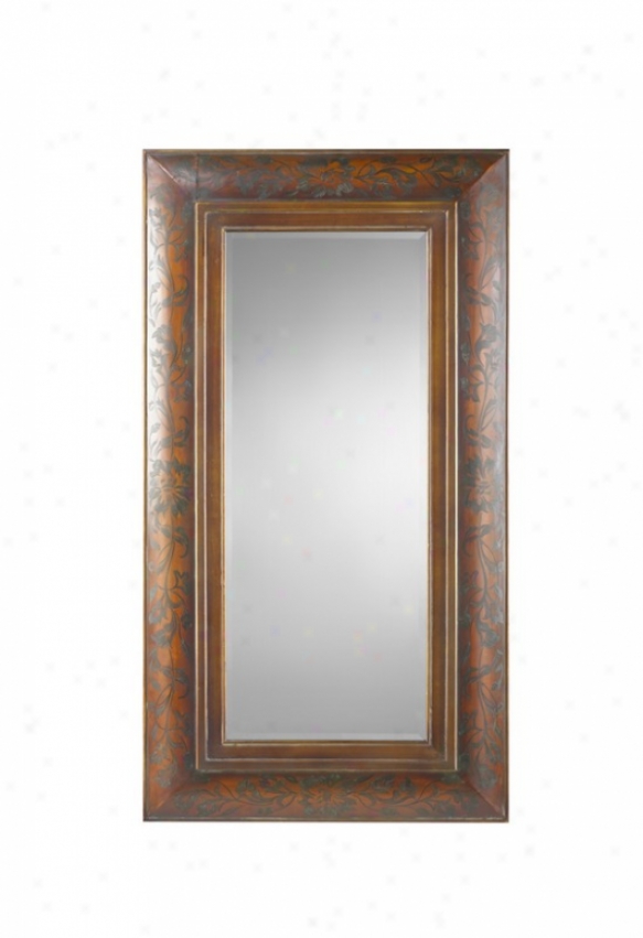 Wall Mirror With Black Floral Details In Rust Finish