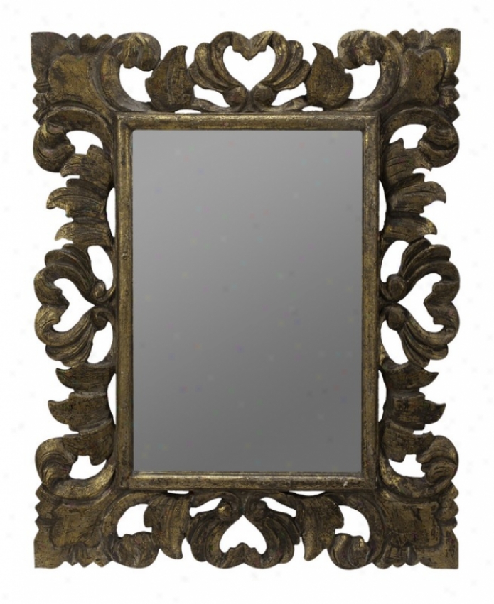 Wall Mirror Through  Carved Accents In Rustic Gold Finish