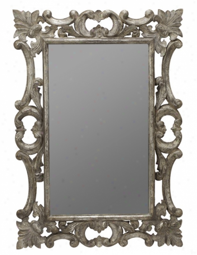 Wall Mirror With Carved Accents In Silver Finish