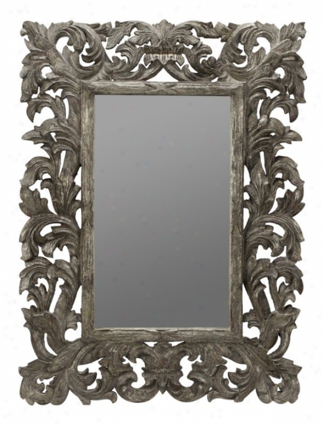 Wall Mirror With Carved Lezves Accents In Silver Finish