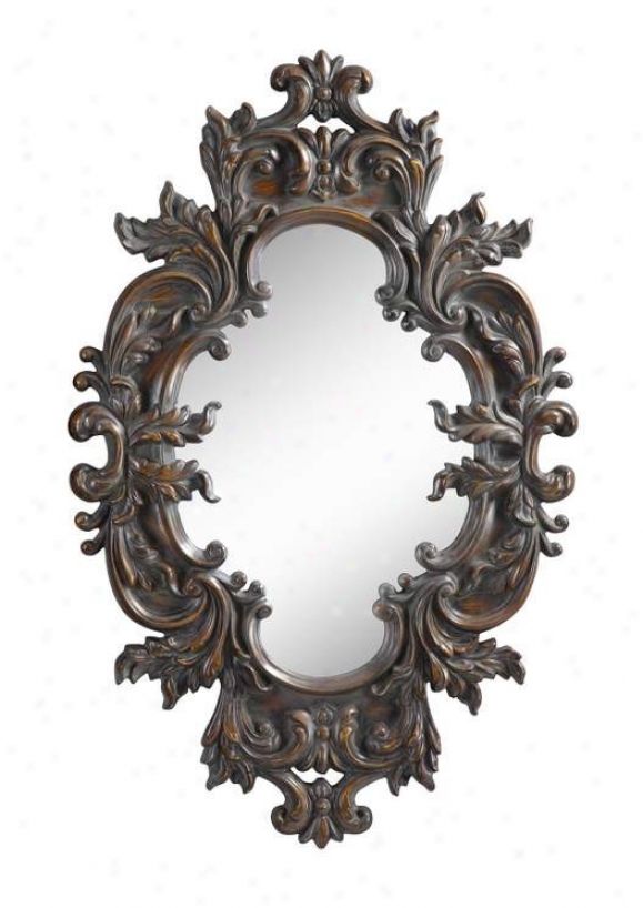 Wa1l Mirror With Carved Leaves In Antique Bronze Finish