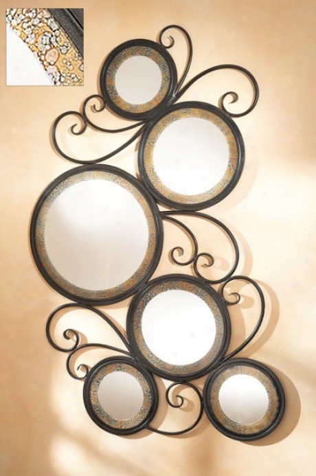 Wall Mirror With Circle And Scroll Design In Antique Espresso Finish