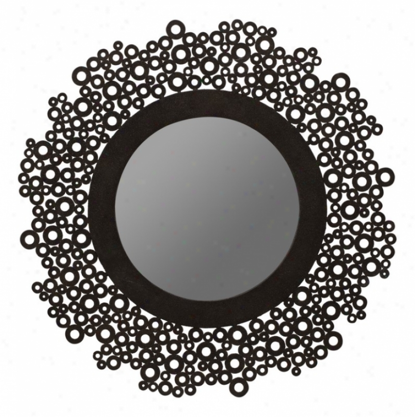 Wall Mirror With Circles Design Frame In Dark Brown Finish