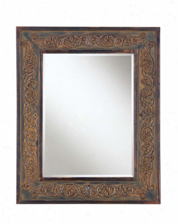 Wall Mirror With Crafted Leaves Frame In Brown Finish