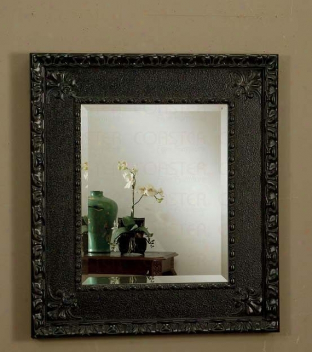 Wall Reflector Upon Floral Carving Frame In Black Finish