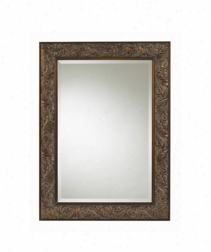 Wall Mirror With Floral Molding Frame In Tarnished Copper Finish