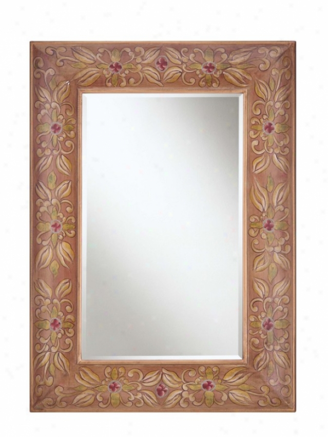 Wall Mirror With Hand Painted Floral Frame In Distressed Cream Finish