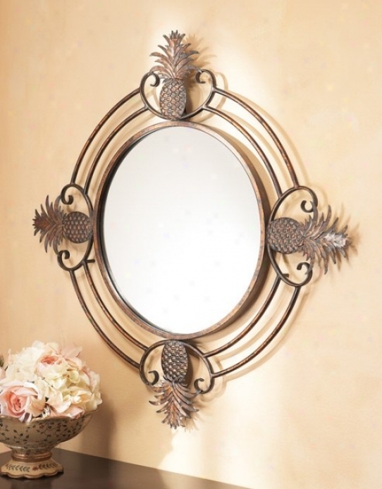 Wall Mirror With Pineapple Accents In Antique Gold Finish