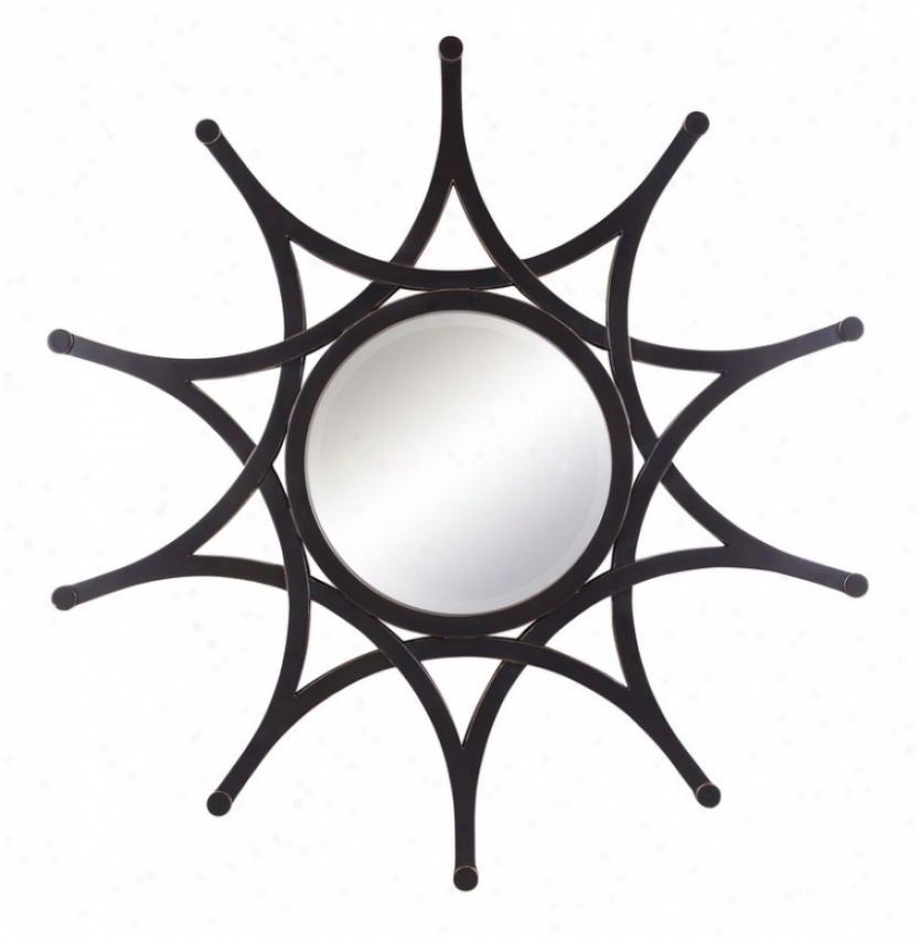 Wall Mirror With Sun Stress  In Distressed Black Finish