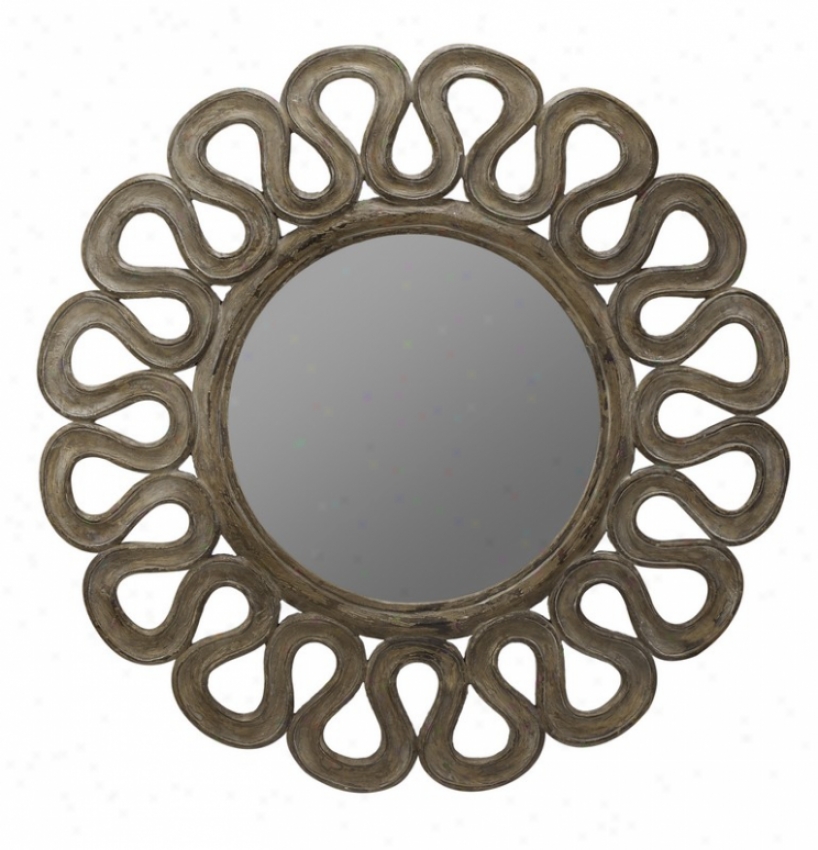 Wall Mirror With Sunflower Curved Frame In Brown Finish