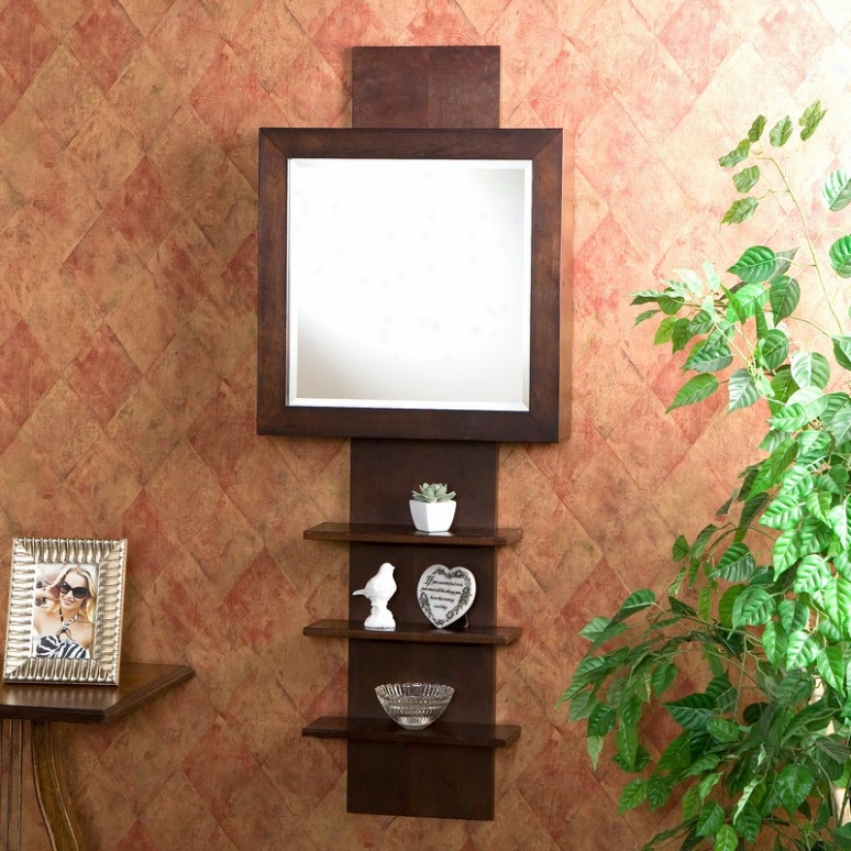 Wall Mount Jewelry Armoire Mirror With Ladder Shelf Espresso Finish