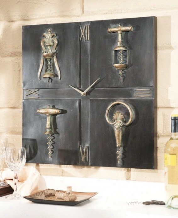 Wall-mounted Clock With Wine Bottle Opener Motif Design