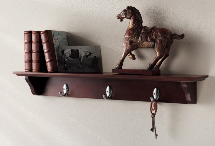 Wall Mounted Nonplus Shelf With Hooks In Walnut Finish